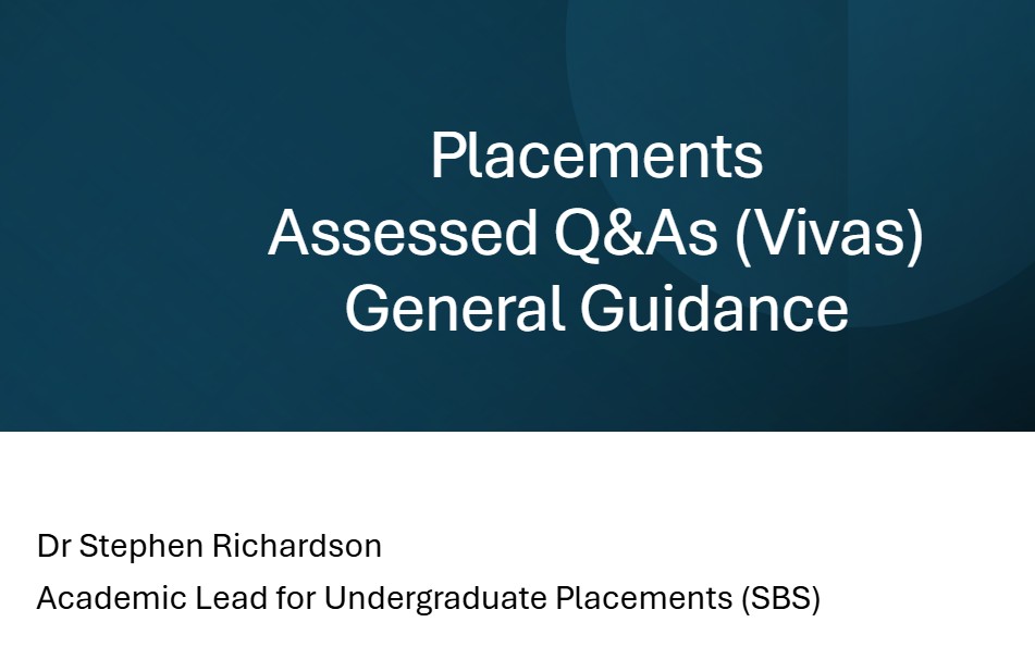 Dummy video preview image for video: Placement Assessed Q&A (Vivas) Talk 2025-26